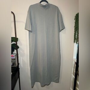 Zara Gray Minimalist Classic Preppy Mock Neck T-shirt Dress Size L Casual Chic